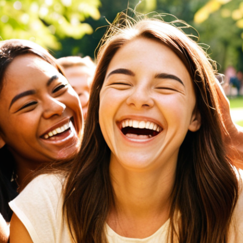 Home 11 **
Prompt: A person surrounded by supportive friends, laughing and celebrating together in a sunlit park. The atmosphere is joyful and uplifting, radiating positive energy and encouragement. Focus on genuine smiles and warm colors.
**